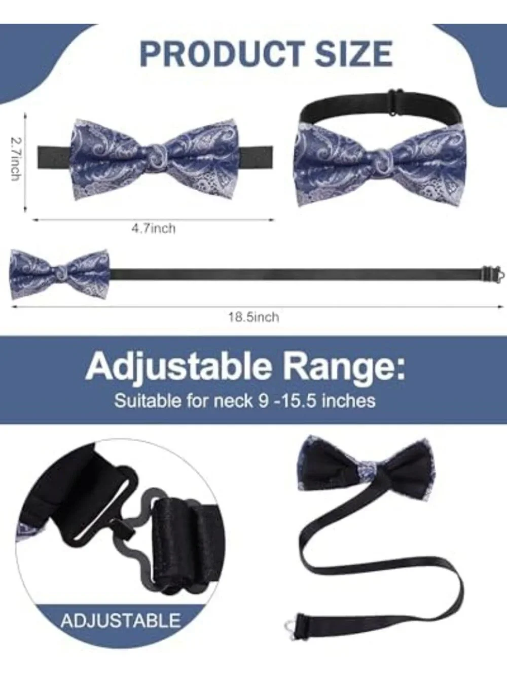 Elegant Adjustable Bow Ties for Men - 20 Pcs Set, Perfect for Weddings & Events